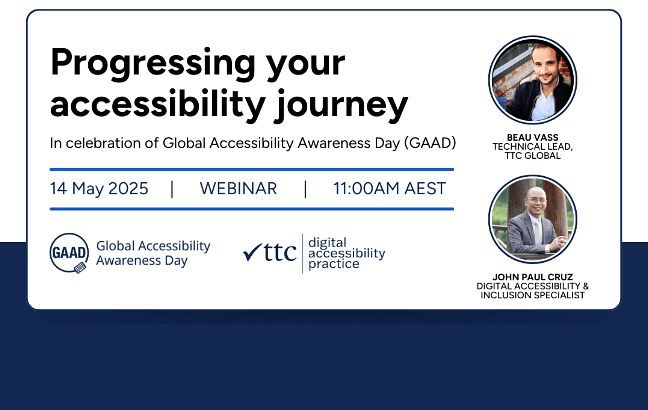 Progressing your accessibility journey webinar in celebration of Global Accessibility Awareness Day. Full description in text.
