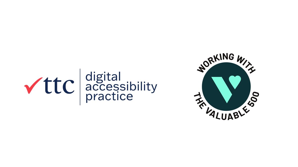 Logo of TTC digital accessibility practice and Working with the valuable 500 logo