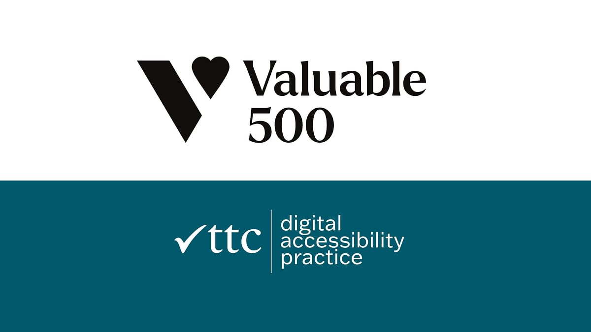 Valuable 500 logo and TTC Digital Accessibility Practice logo.